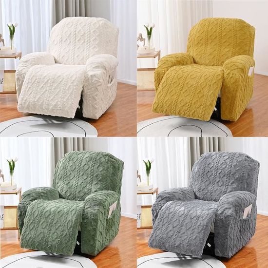 Housse De Fauteuil Relax Extensible FANSU - 4 Pièces (dossier, Siège, 2 Accoudoirs), Polyester/élasthanne, Avec Poche - Beige