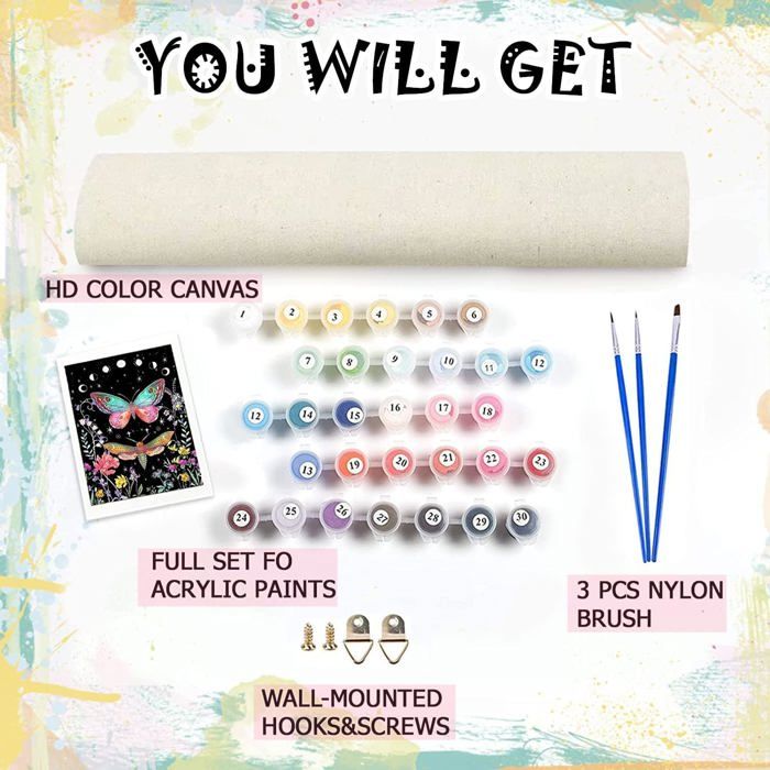 Kit Peinture Par Numéros Hiolife – Lot De 3 Toiles Avec Cadre – 20 X 20 Cm – Débutants Et Enfants – Acrylique