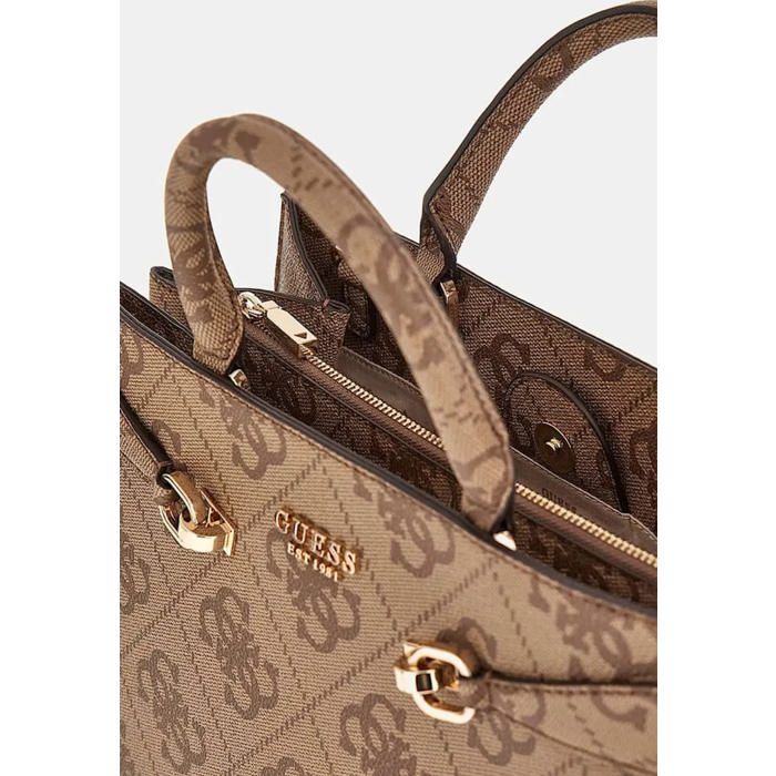 GUESS Erenia Girlfriend Satchel - Sac Bandoulière Femme PU Éco Oversized, Logo Latte Élégant