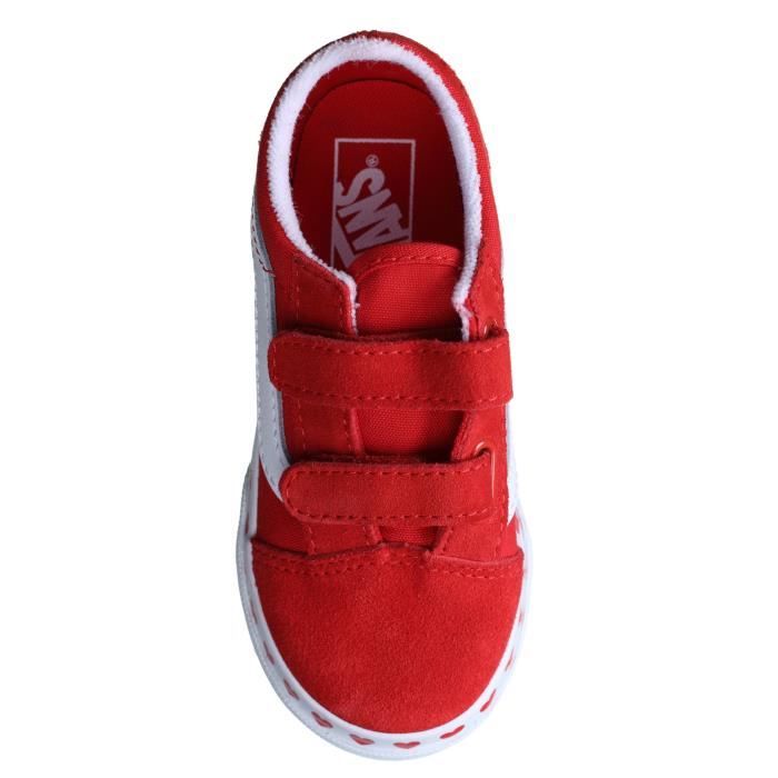 Basket b b gar on Vans Old Skool V Rouge Cuir Scratch Rouge
