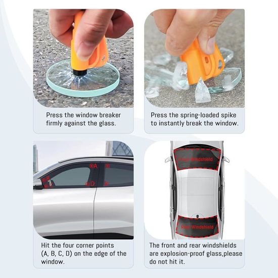 Kit De Survie Voiture 5 Outils 3-en-1 - Brise-vitre, Coupe-ceinture, Sifflet - Porte-clés De Sécurité Pour Urgence - 4