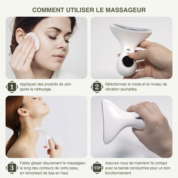 Appareil Anti-âge Visage EMS Vibrations - Massage Soin Peau, Format Voyage, Neuf
