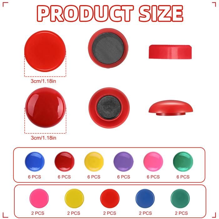Aimants Ronds Colorés Pour Tableau Blanc – Lot De 14 En Néodyme – Forte Adhésion Pour Frigo, Tableau Magnétique, Bureau - 4