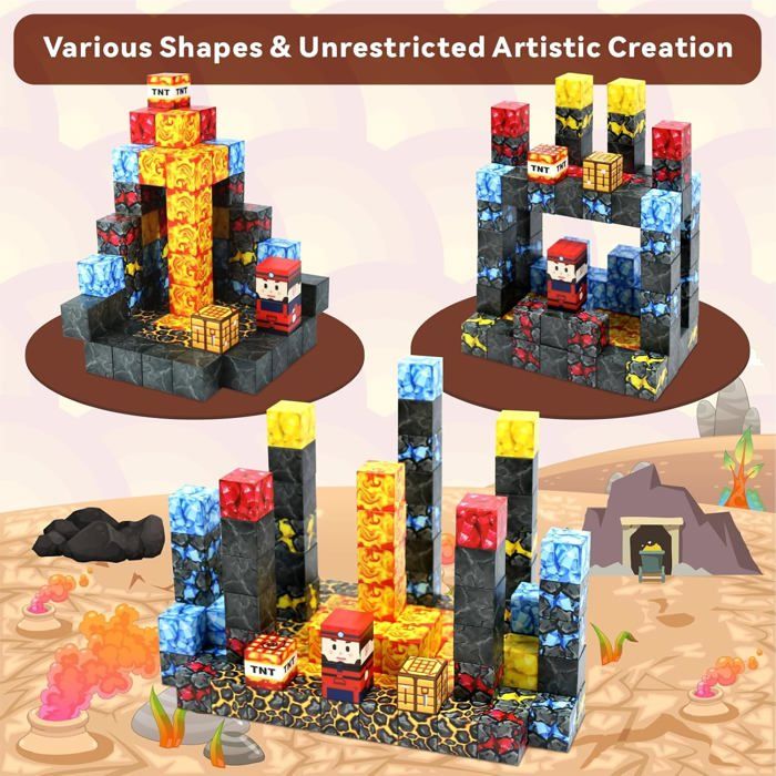 Yolla Loos 70 Blocs Magnétiques 2x2 Cm – Mine Magique – Jouet Montessori Dès 3 Ans – Construction Créative – Cadeau Enfant