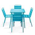 Ensemble table de jardin et 4 chaises en métal Bleu-0