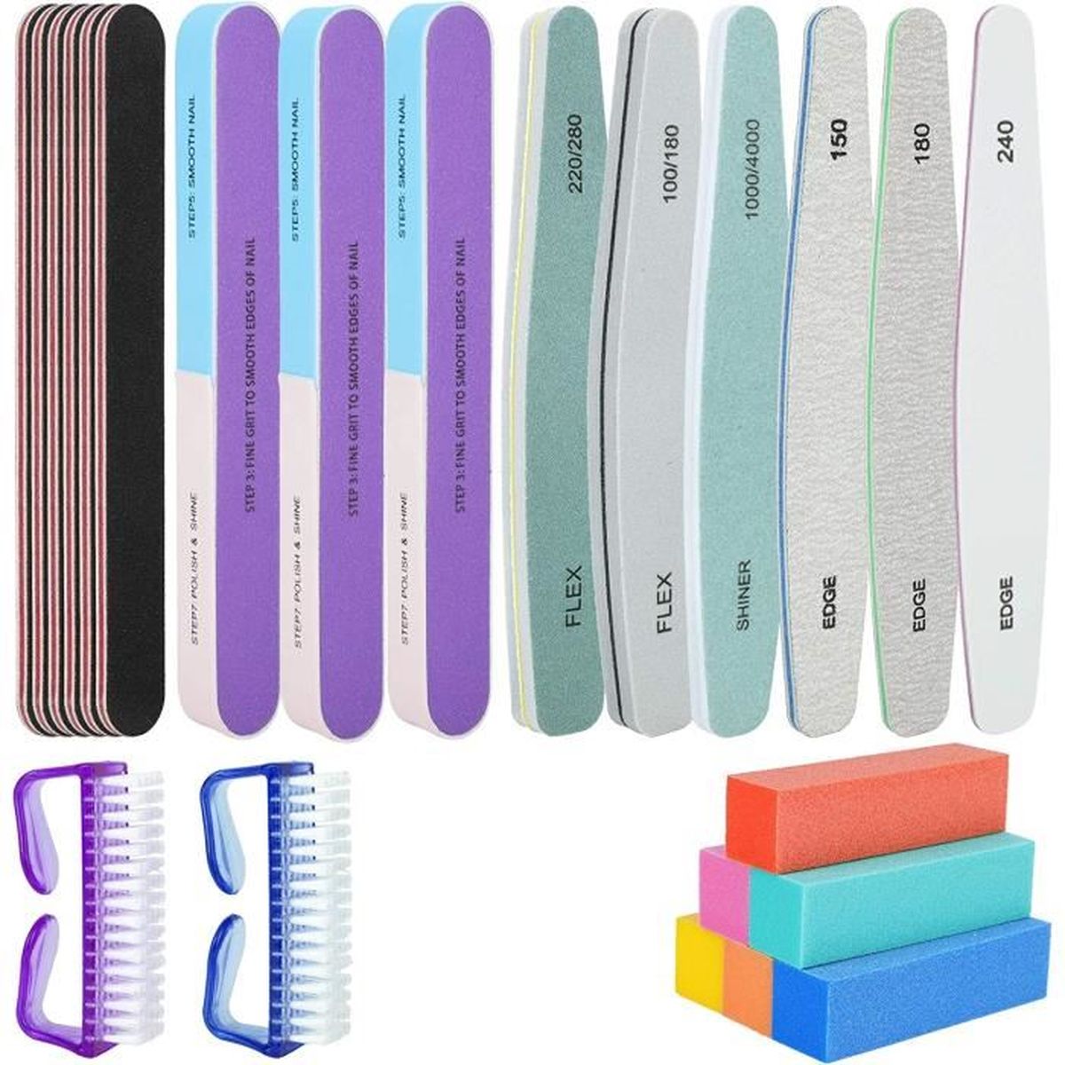 Lime à ongles, Set de limes professionnelles 100/180 Grit Emery Boards