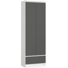 Bibliothèque de bureau Armoire AKORD R60 Blanche 60 cm 2 portes 1 tiroir façade Gris Graphite 4 étagères 60x35x180 cm