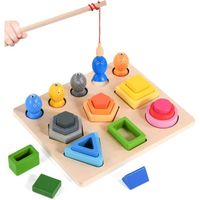 Montessori Jouet à partir de 1 an, jouet en bois et jouet empilable, 2 en 1, reconnaissance de couleur, jeu de pêche, jouet
