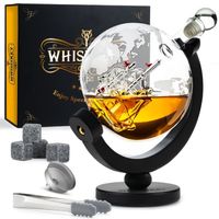 Whisiskey Carafe Whisky - Globe Terrestre - 900 ml - Avec Support et Bec Verseur - Vin Carafe Decanter - Bouteille - Cadeau homme