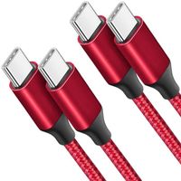 2 Câble USB-C vers USB-C pour SAMSUNG S22 5G-S22 ULTRA 5G-S21 FE 5G-S21-S21 PLUS-S20 FE-S20-NOTE 20 - Nylon Renforcé 1 Mètre Rouge