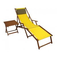 Chaise longue de jardin jaune pliante avec repose-pieds et table d'appoint, oreiller 10-302FTKD