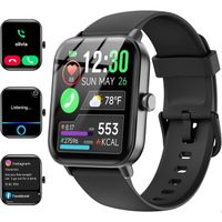 Montre Connectée Femme Homme Appel IOWODO Smartwatch Bluetooth Multifonction Étanche Tracker d'Activit pour Android iOS NOIR