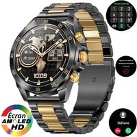 Montre Connectée Homme XtraDiTech Bracelet Acier INOX Noir Doré Contrasté Luxueux Écran AMOLED Appel Bleutooth Assistant Vocal