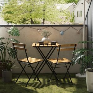 Ensemble table et chaise de jardin Set de bistrot 3 pièces Bovino acier bois d'acacia