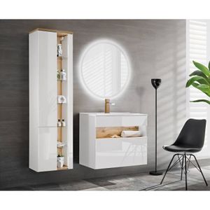 SALLE DE BAIN COMPLETE Bahama - Ensemble meubles de salle de bain complet avec miroir LED - Blanc - 80 cm - Bahama