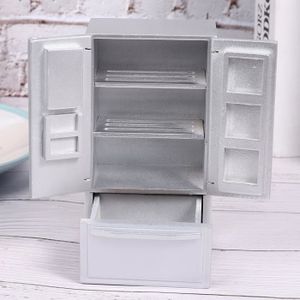 MAISON POUPÉE SALALIS Réfrigérateur de porte 1: 12 Mini modèle de réfrigérateur de simulation de double jeux maison Blanc avec bordure Argent