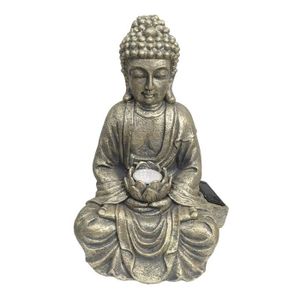 FONTAINE DE JARDIN Figurine d'ornement de jardin, fontaine de statue de bouddha solaire extérieure, sculpture de statue de bouddha de jardin zen