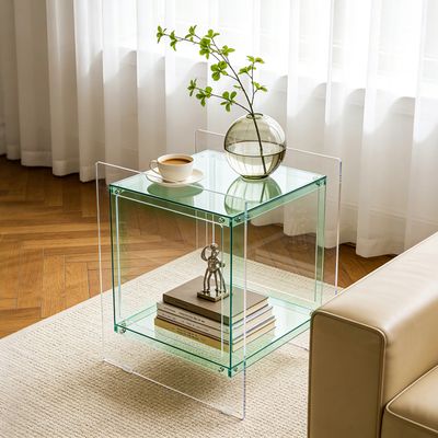 Table d'Appoint Ronde en Verre Teinté Transparent 39 cm Diamètre