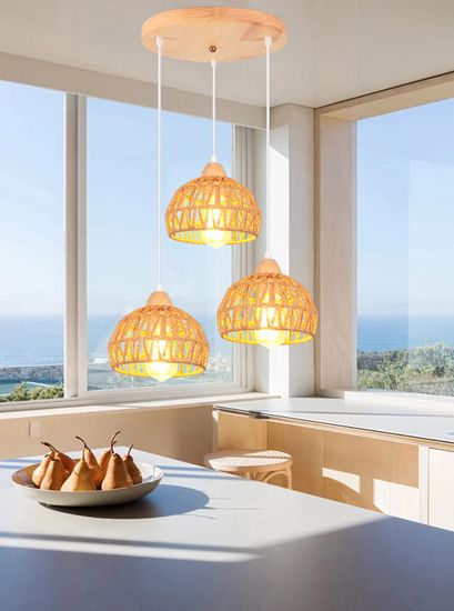 IDEGU 3 Lampes Suspension Luminaire Industrielle Métal Lustre Style Vintage 20cm Abat-jour Cage Géométrique E27 Plafonnier Retro Suspension Pour Cuisine, Salon, Chambre, Café (3 Lumières, Noir Rond