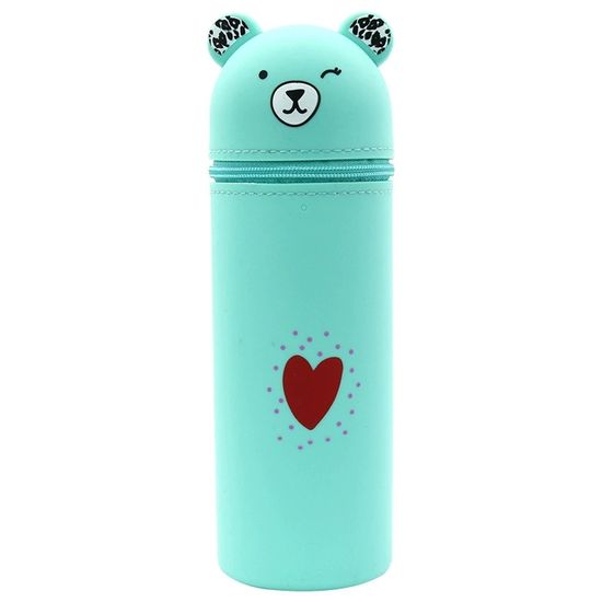Trousse Scolaire 2 En 1 En Silicone Souple - Style Kawaii Chat Rose - Transformable En Pot à Crayons