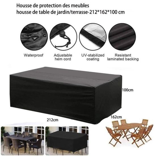 Housse de protection Table de Jardin Rectangulaire Haute qualité polyester  L 180 x l 110 x h 70 cm Couleur Anthracite