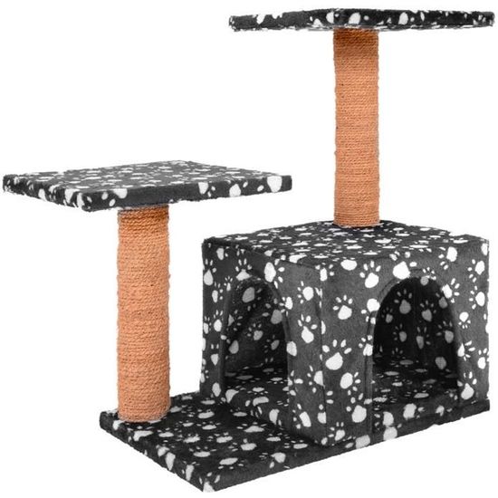 Arbre A Chat Pas Cher Simple Petit Griffoir Stable Grattoir Jouet Avec Maisonnette Peluche Coco 62 Cm Noir Avec Pattes Cdiscount Animalerie