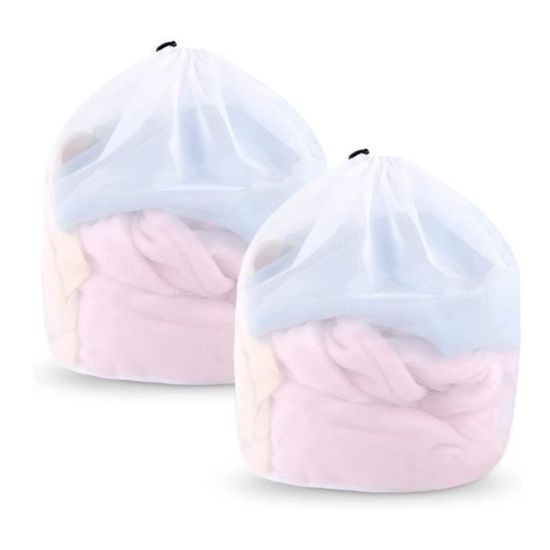 Sacs à Linge En Maille - Lot De 2 - 60x80 Cm - Avec Cordon De Serrage - Réutilisables Pour Machine à Laver - 11