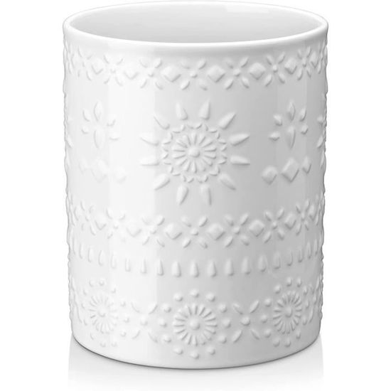 Lot De 2 Porte-Ustensiles Céramique Visage Gris & Blanc – 15 Cm & 10 Cm, Design Minimaliste Cuisine/Salle De Bain