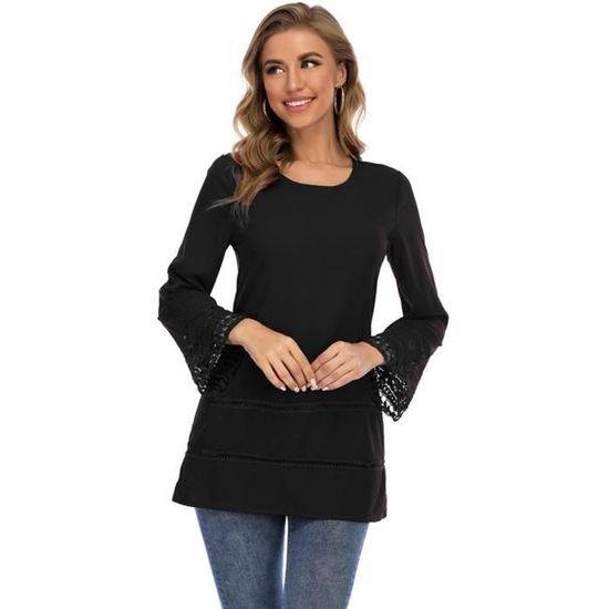 Chemisier Vintage 1930 En Mousseline De Soie Noire Et Dentelle - Taille 38-40 - Occasion Très Bon état