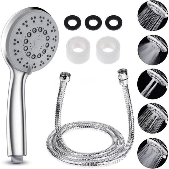 Pommeau De Douche 3 Jets Or Mat - ABS, économie D'eau 50%, Filtre Anti-calcaire, Raccord Universel 1/2 Pouce