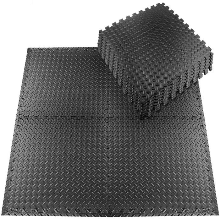 Tapis de Sol de Gym Sport avec 12 Dalles de Protection en Mousse Chaque 63 cm * 63 cm * 12 mm
