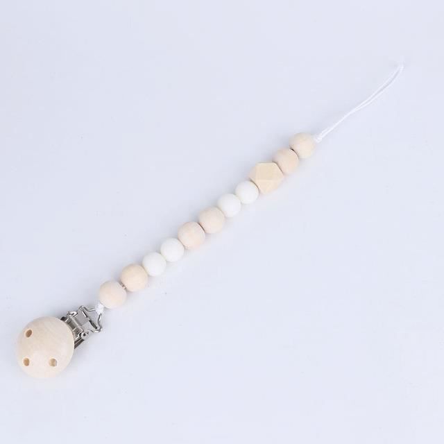 Attache-tétine en bois pour bébé avec sucette confort - blanc