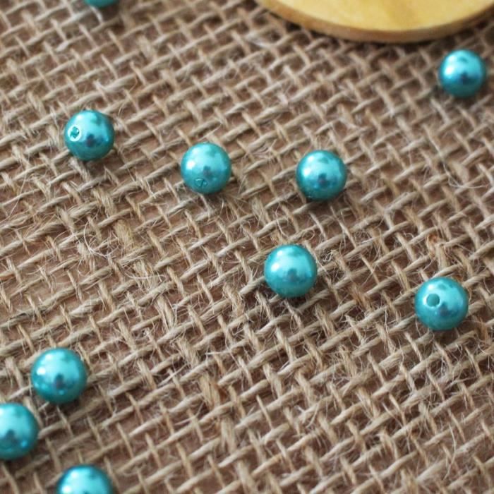 1 sachet de 50 perles bleu turquoise à enfiler, nacre déco mariage, baptème, fêtes, anniversaire