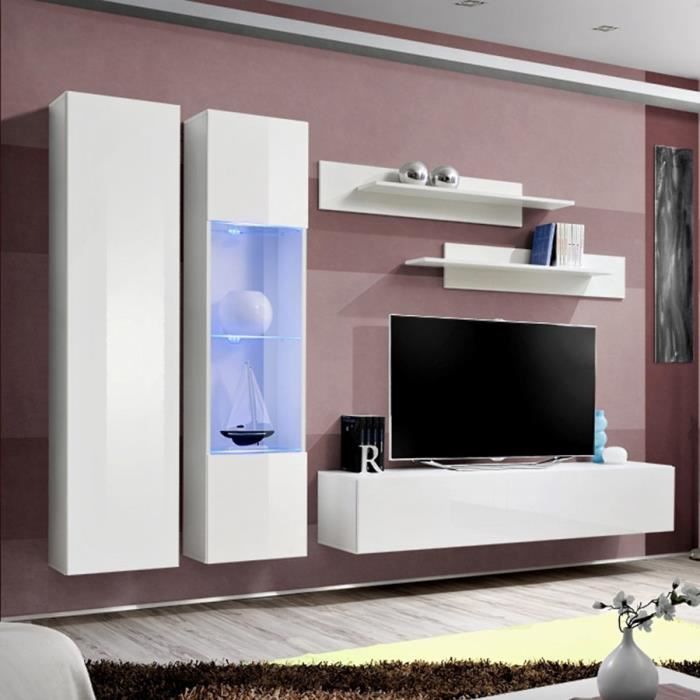 Ensemble meuble télé blanc TEODORO Blanc L 260 x P 40 x H 190 cm