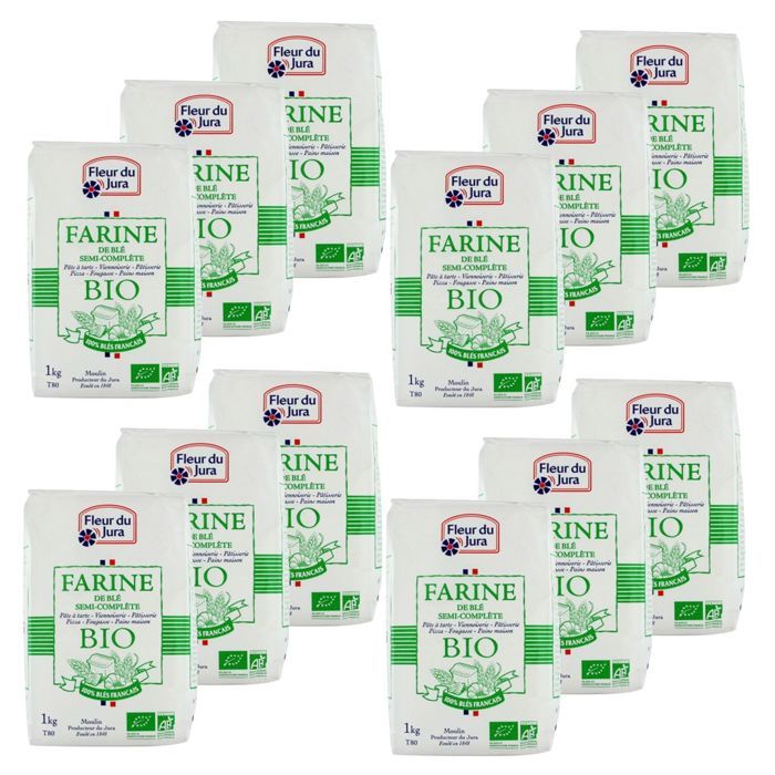 Lot 12x Farine T80 semi-complète BIO 100% blés français - Fleur du Jura - paquet 1kg