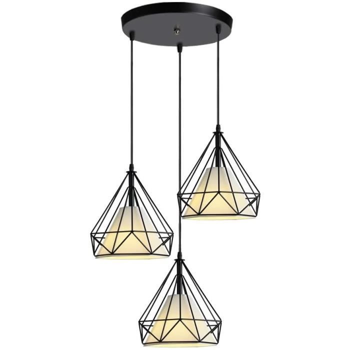 iDEGU 3 Lampes Suspension Luminaire Vintage Industrielle Lustre Plafonnier Forme de Diamant Métal Rétro E27 Lampes846