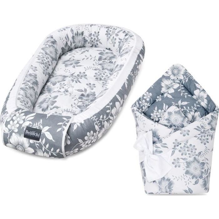 Bellochi Set 2 in 1 Reducteur de Lit Bebe et Universelle Nid d'Ange Bebe - 100% Coton - Certifié OEKO-TEX - Magnolia