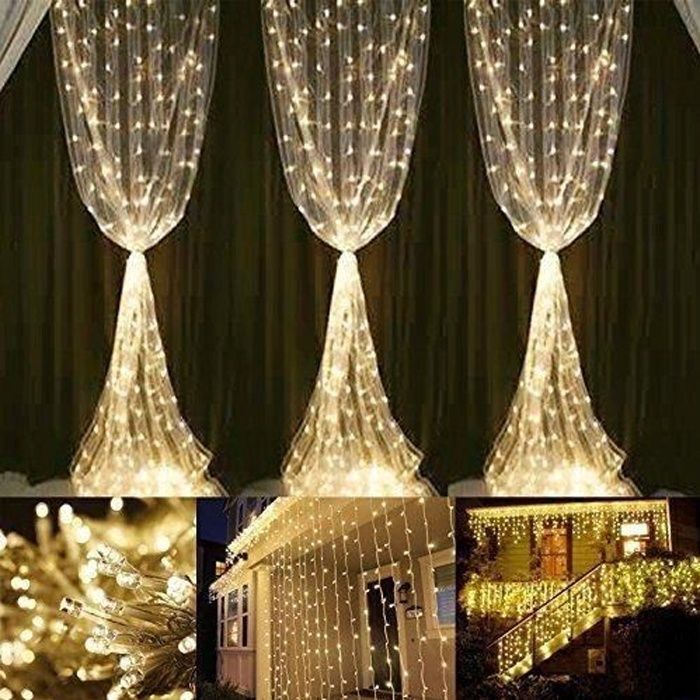 6m*3m Rideau Lumineux, Guirlande Lumineuse LED, 8 Modes, 594 LED, Lumière Blanc Chaud Lampe Ambiance Aa13150