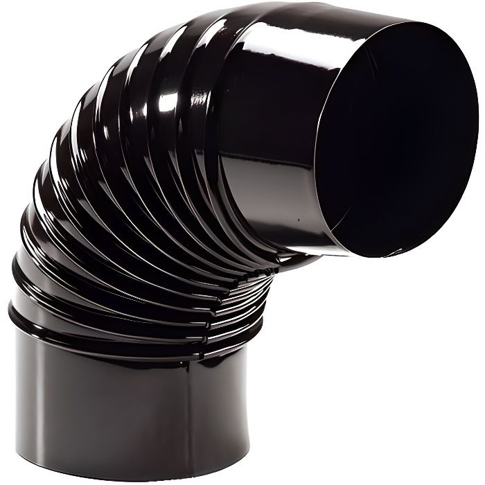 COUDE 90° ANGLE DROIT EVACUATION FUMEE RACCORDEMENT EMAILLE NOIR POUR TUBAGE CONDUIT CHEMINEE POELE Ø 150 mm