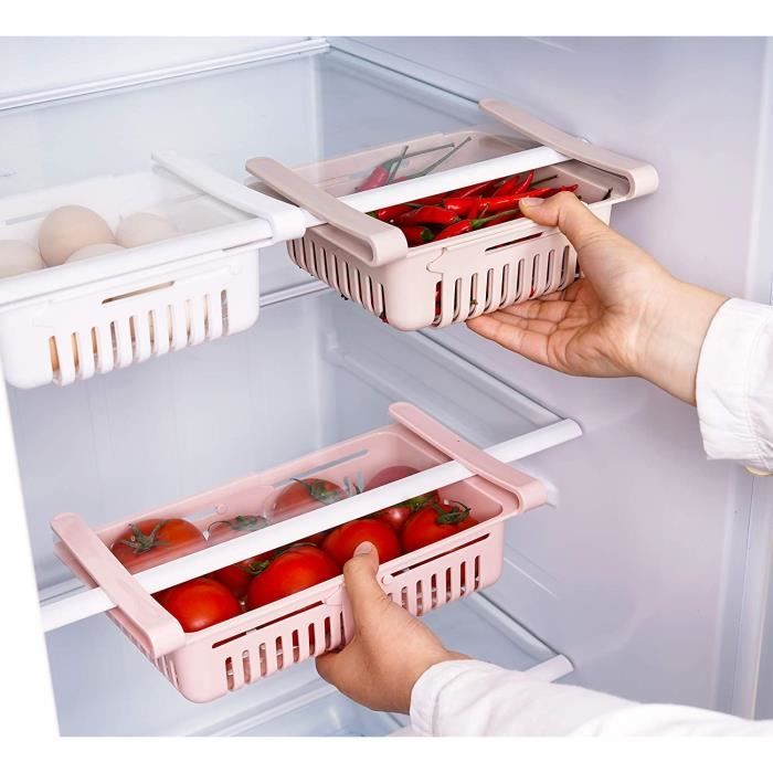 3 Pack Boite Rangement Réfrigérateur Escamotable avec Tiroir Organisateur Boîte de Rangement pour Réfrigérateur Garder Le Réfrigérat