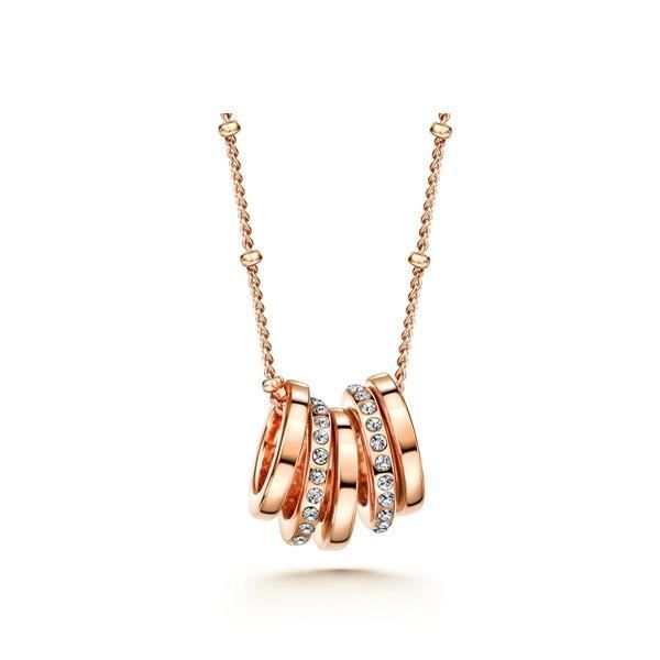 Pendentif Multi Cercles en Cristal Blanc Swarovski Element et Rhodium plaqué Or rose