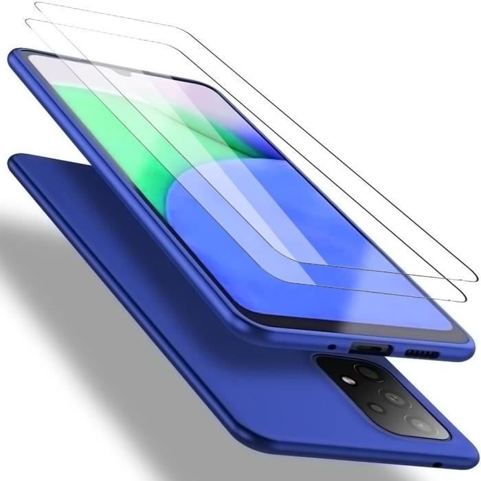 Coque pour Samsung A23 5G + 2 Verres Trempés Protection Ultra Slim Léger Silicone Bleu