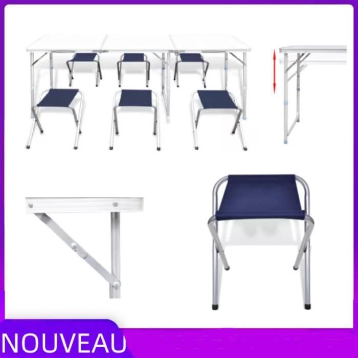 LesSaisons© Jeu de table pliable de camping et 6 tabourets 180x60 cm Qualité Supérieure