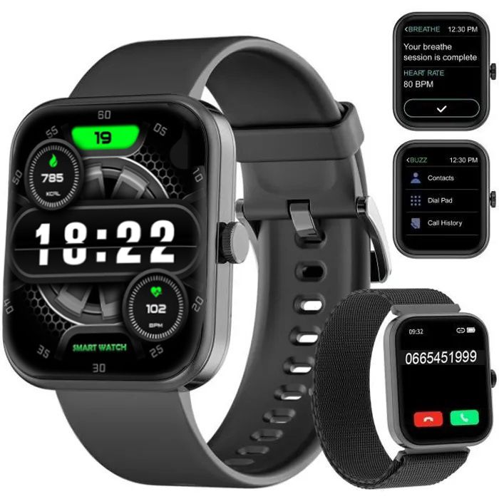 Montre Connectée Femme Homme Appel IOWODO Smartwatch Bluetooth Multifonction Étanche Tracker d'Activit pour Android iOS NOIR