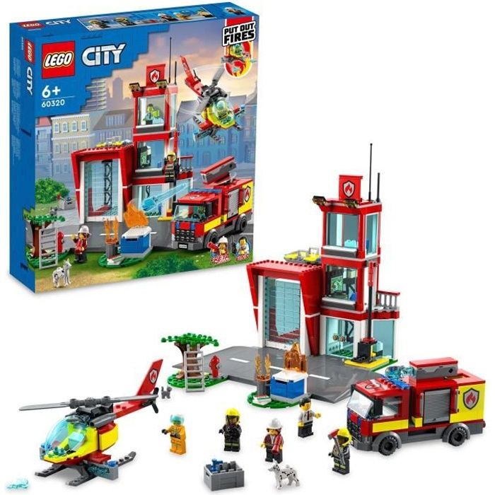 LEGO 60320 City Fire La Caserne Des Pompiers, Jouet de Garage, avec Jouet Camion et Hélicoptère, pour Garçons et Filles Dès 6 Ans
