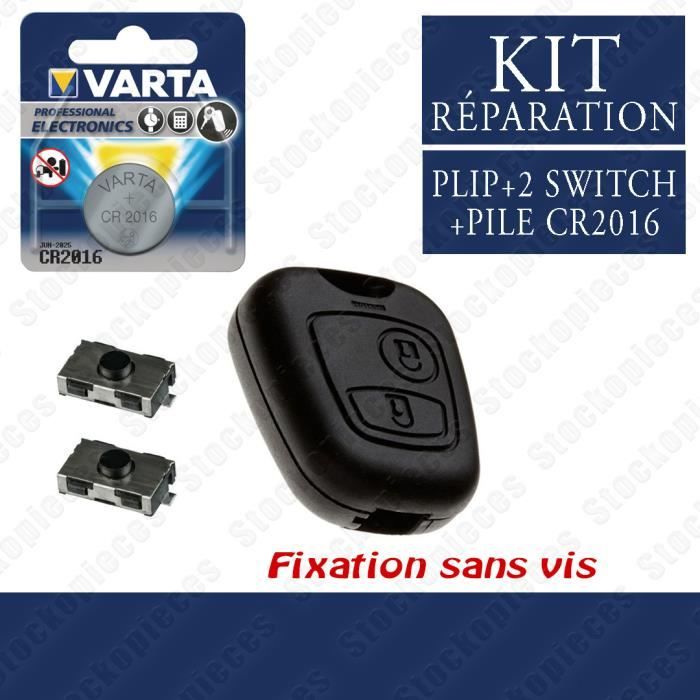 KIT RÉPARATION COQUE CLE CLEF COMPATIBLE CITROËN XSARA SAXO PICASSO BERLINGO / 2 Switch + Pile VARTA/ MODELE SANS VIS