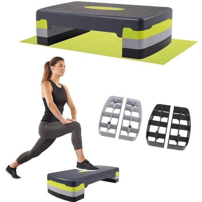 SPRINGOS® Aérobic Stepper, Réglable Stepper d'exercice, 3 niveaux de hauteur, antidérapant - graphite vert