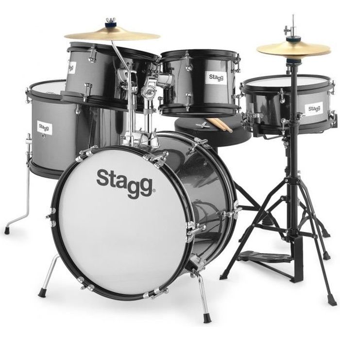STAGG Batterie Junior - 5 pièces - 16' - Noir - Avec accessoires