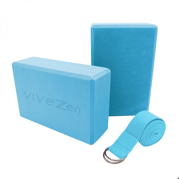 Lot de 2 briques de yoga 23 x 15 x 7,5 cm et sangle de yoga 183 x 3,8 cm - EVA - Bleu