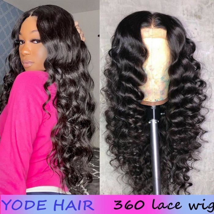 24-Perruque 360 Lace Closure Wig Naturelle Malaisienne Cheveux Humains Loose Wave Couleur Naturelle